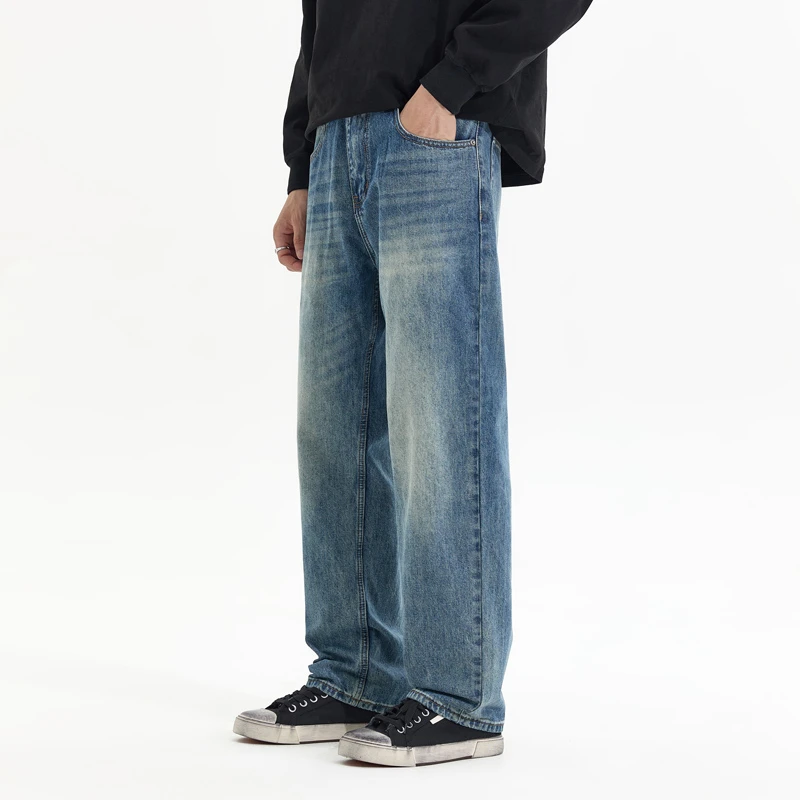 意大利高端五袋款浅蓝Cleanfit宽松直筒牛仔裤男基础款休闲通勤