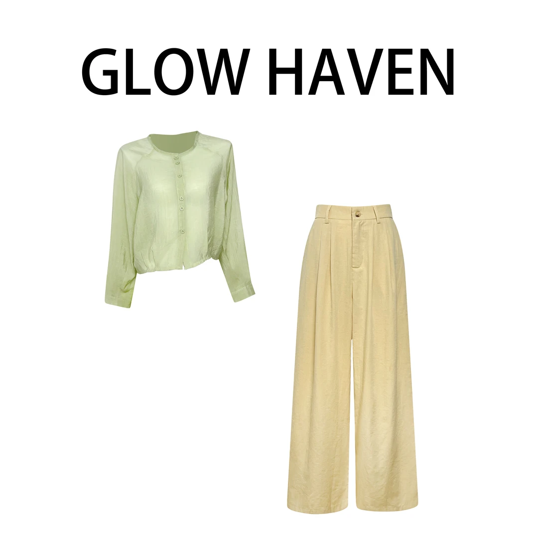 休闲套装女款2025夏季新款慵懒风薄款长袖衬衫气质百搭直筒阔腿裤