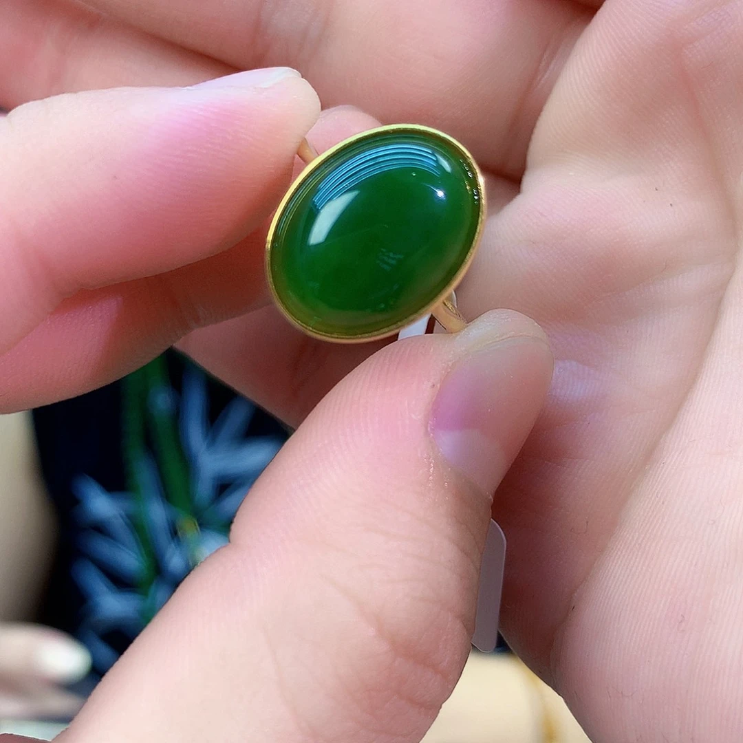 吊坠(不含链)银S925镶嵌和田玉（碧玉）戒指