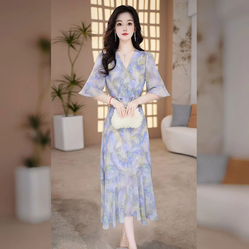 【千羽定制】减龄碎花连衣裙2025年夏季新款女人味收腰显瘦鱼尾裙子