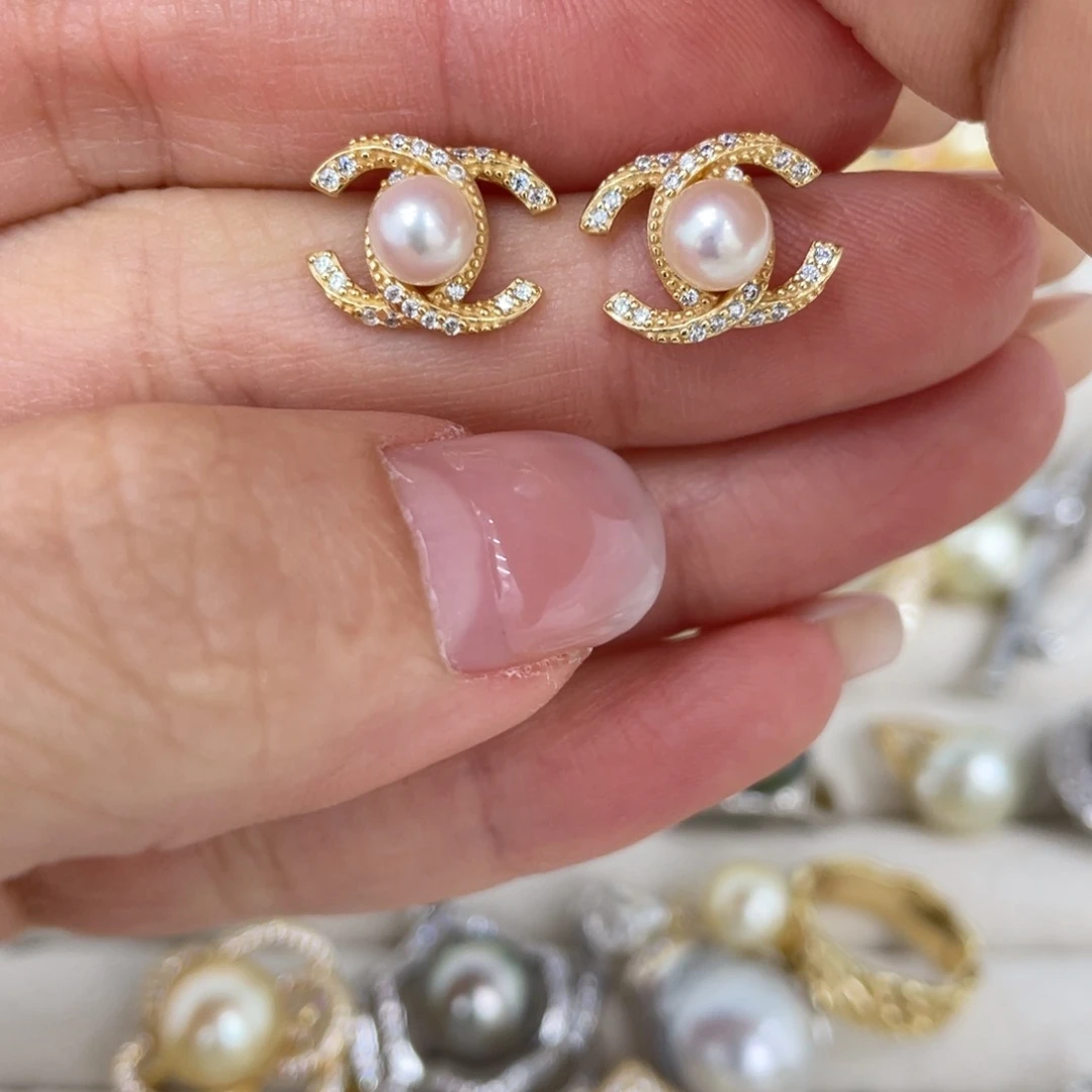 海水珍珠耳饰银S925镶嵌