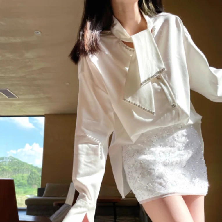 美式纯欲风白色衬衫修身包臀短裙套装女春季高级感