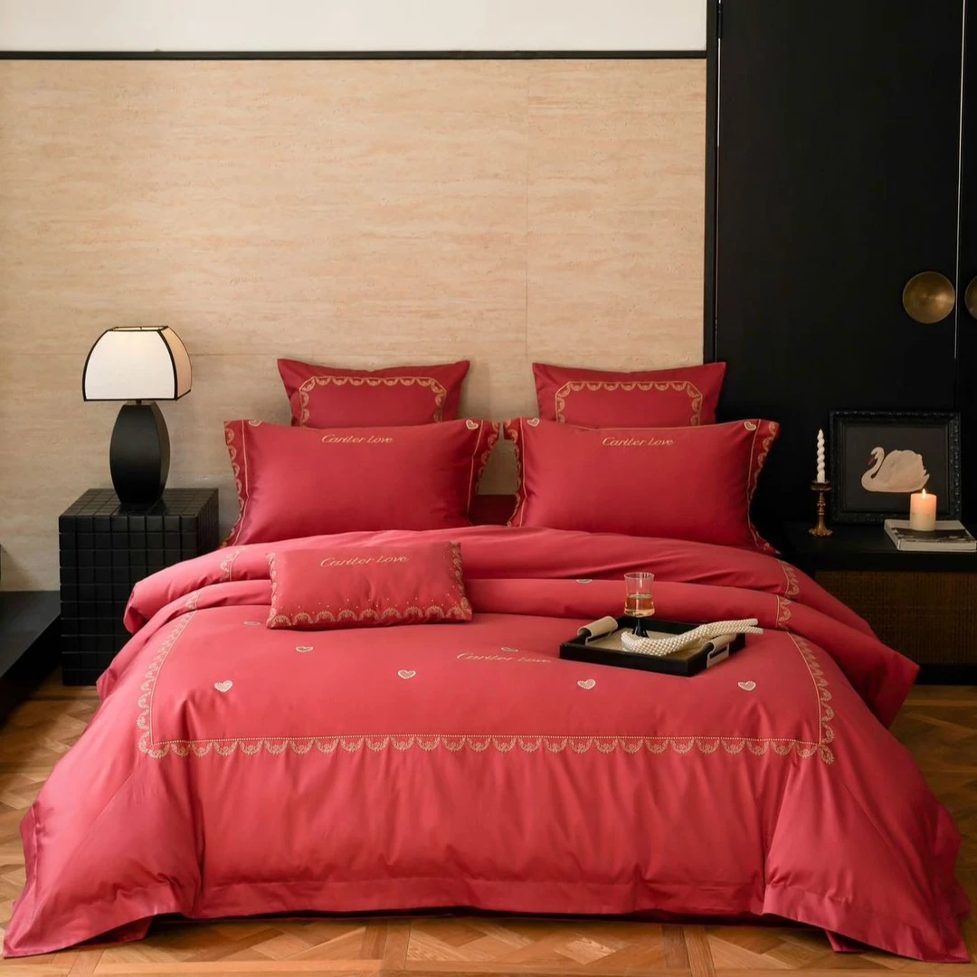 【晴美】新中式高支高密长绒棉刺绣婚庆四件套-卡瑞尔