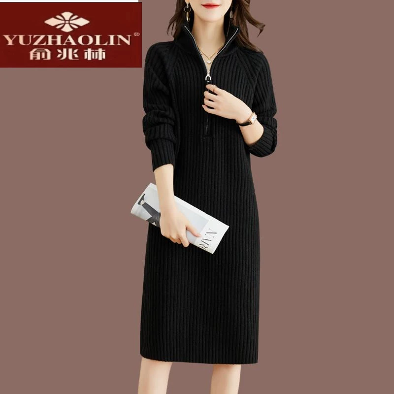 毛衣裙中长款内搭秋冬2025新款加厚拉链羊毛针织打