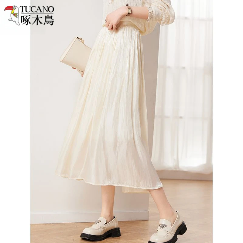 TUCANO/啄木鳥气质半身裙夏季高腰中长款流光纱裙时尚别致a字裙子