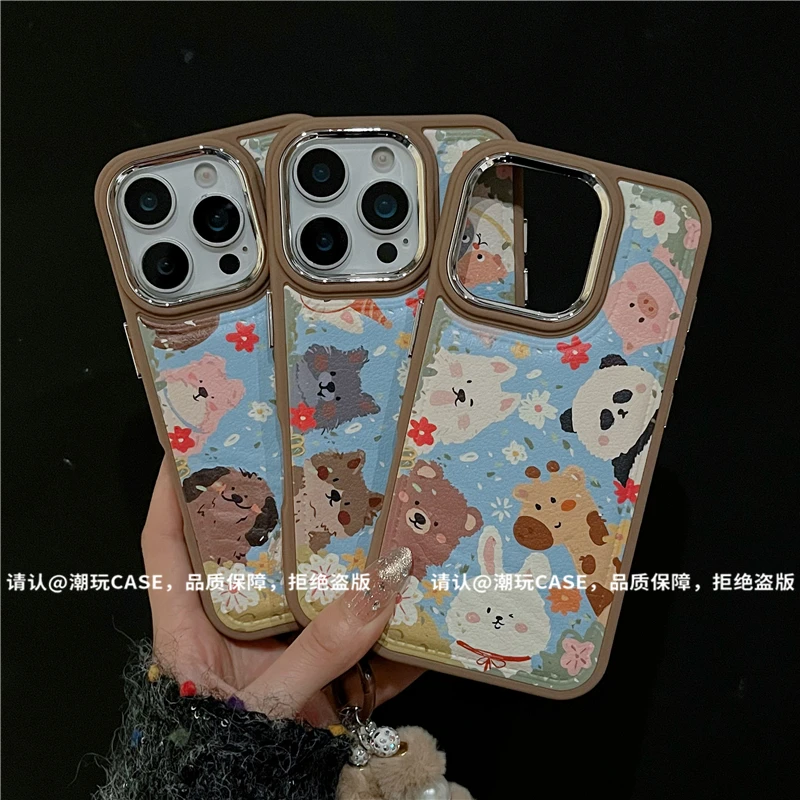 电镀镜框皮纹鼓包适用苹果17/iPhone/华为pura80手机保护壳防摔潮