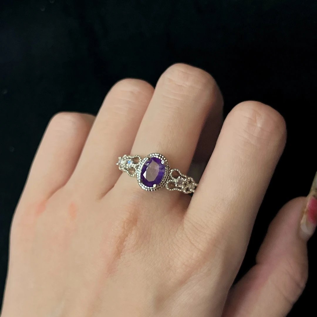 【红旭玉麟】天然紫水晶戒指 气质复古轻奢时尚 多样性发一件