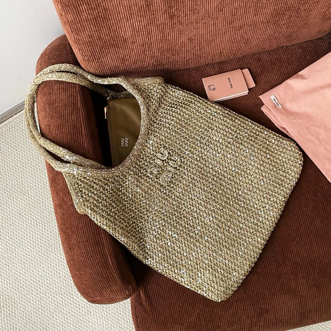 99新 MIU MIU/缪缪 25SS 新款Ivy 亮片编织香槟色JM2-8371