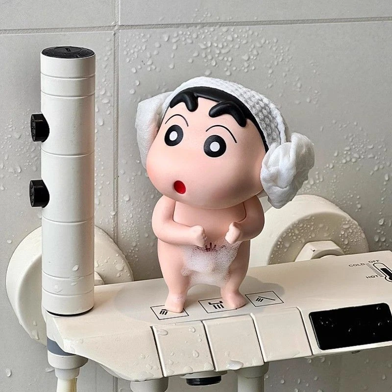 蜡笔小新手办手办摆件桌面野原新之助模型搪胶玩偶公仔洗澡小新GK