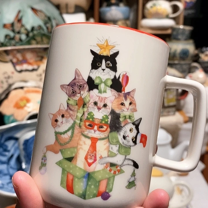 搪瓷圣诞猫咪马克杯