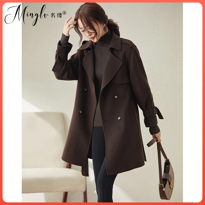 高端韩版小个子双面呢大衣女2025年秋冬新款中长款休闲毛呢外套