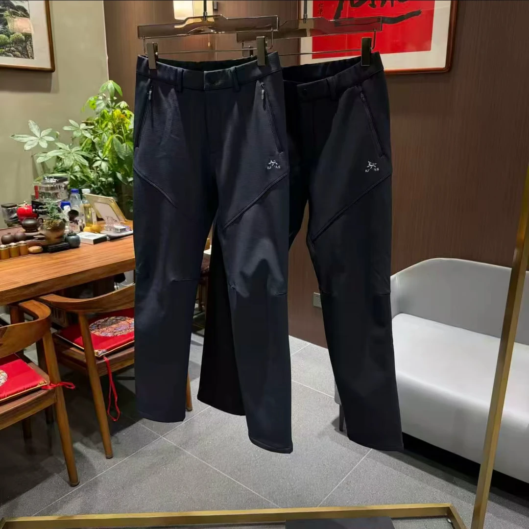 D31冬季防风加绒刺绣男直筒长裤休闲户外防水加绒微弹保暖冲锋裤