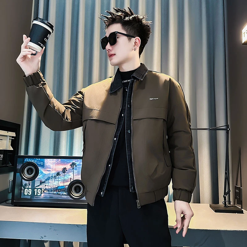 牛仔拼接假两件棉衣男士痞帅潮流袄子2025新款爆款冬季修身男棉服