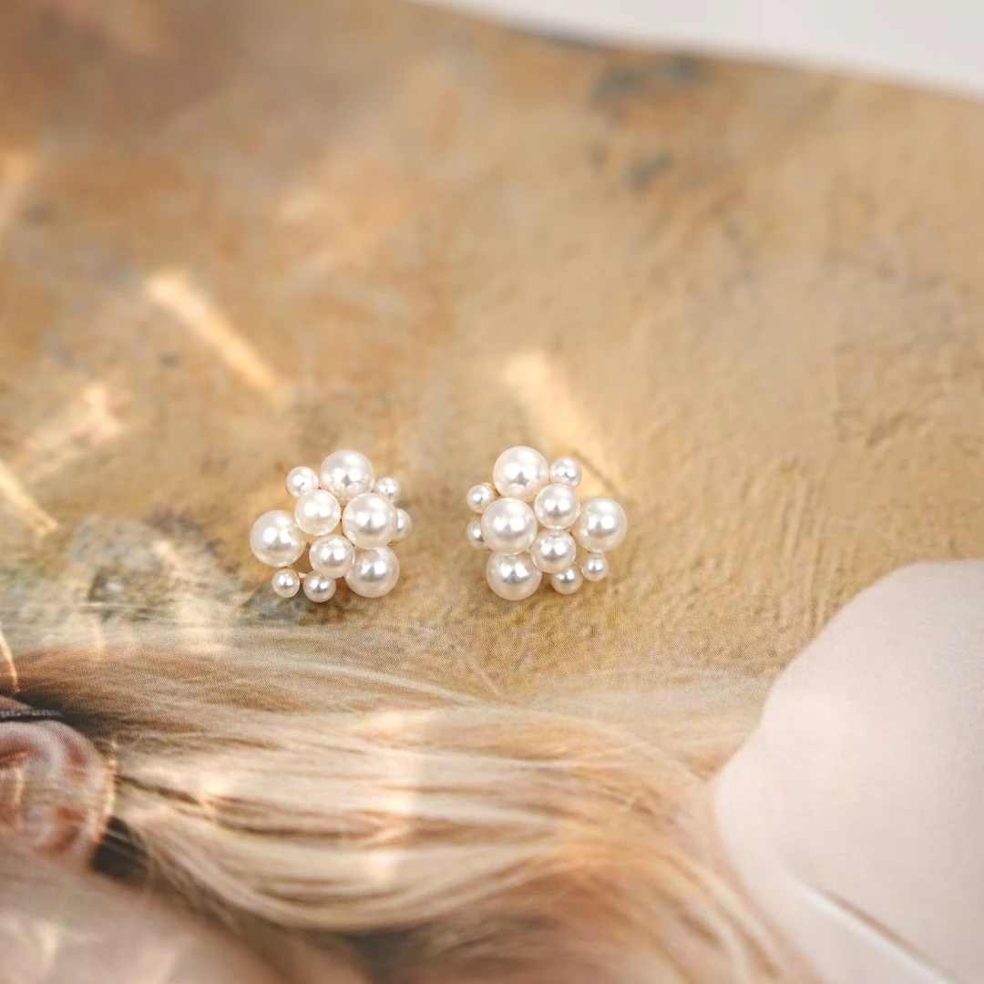 黄铜仿珍珠耳饰 珍珠满镶耳钉 百搭 甜美 气质 温柔 精致 小香风