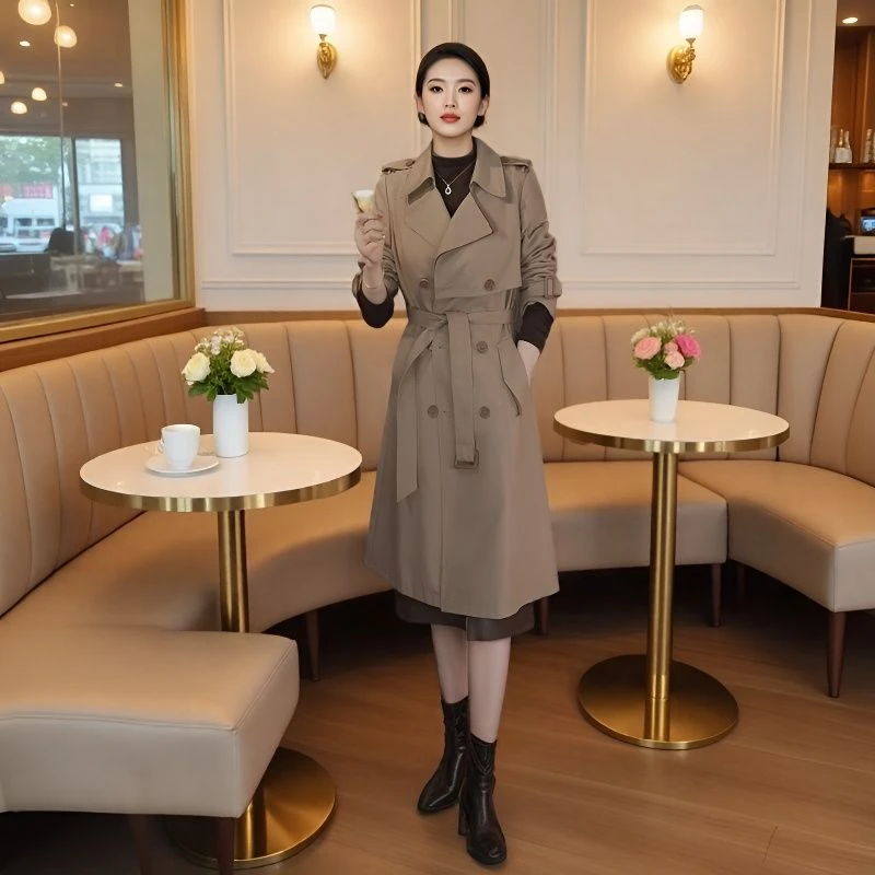 春秋新款风衣女中长款韩版修身显瘦外套法式系带收腰气质女装气质