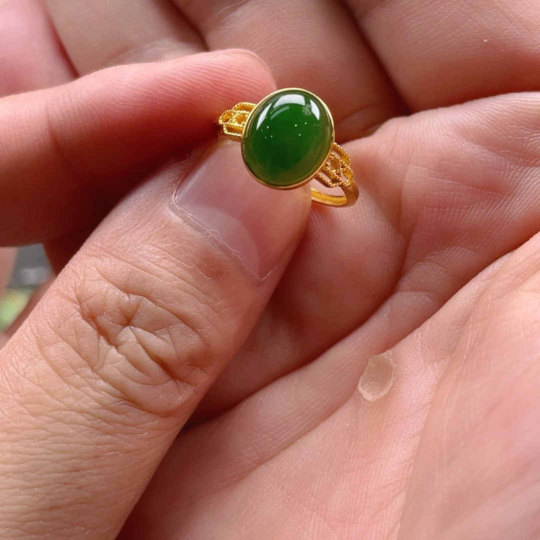 和田玉（碧玉）戒指银S925镶嵌