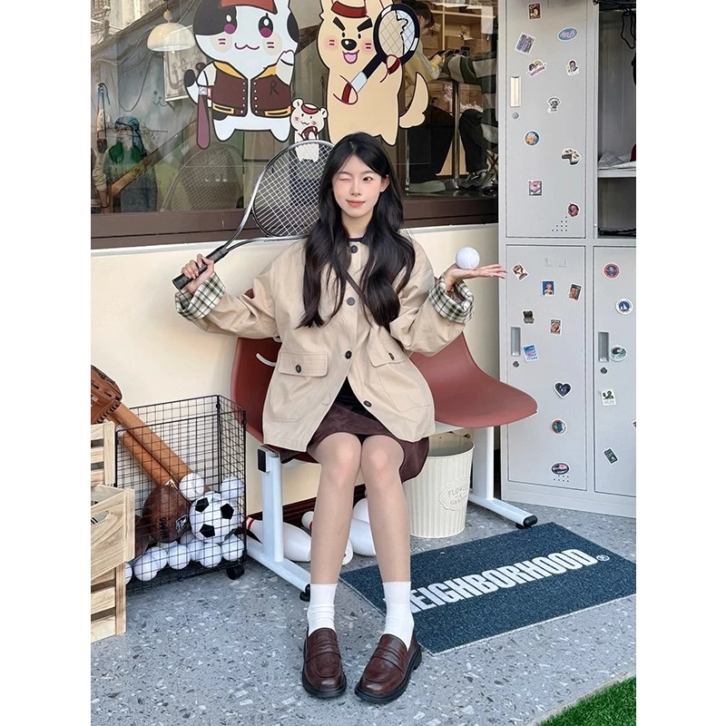 卡其色风衣外套女短款2025秋季新款巴恩风百搭休闲高级感宽松大衣