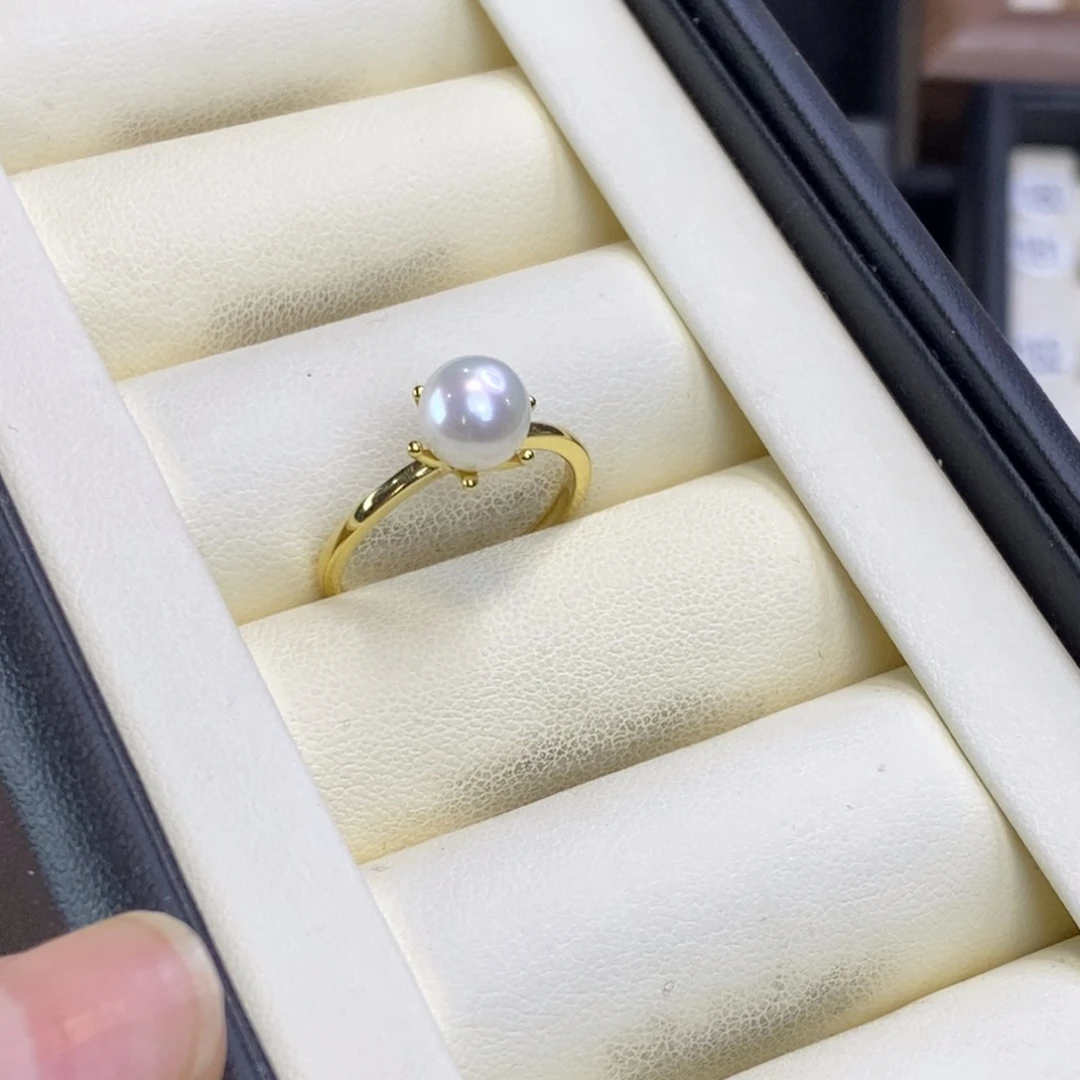 淡水珍珠戒指银S925镀金镶嵌