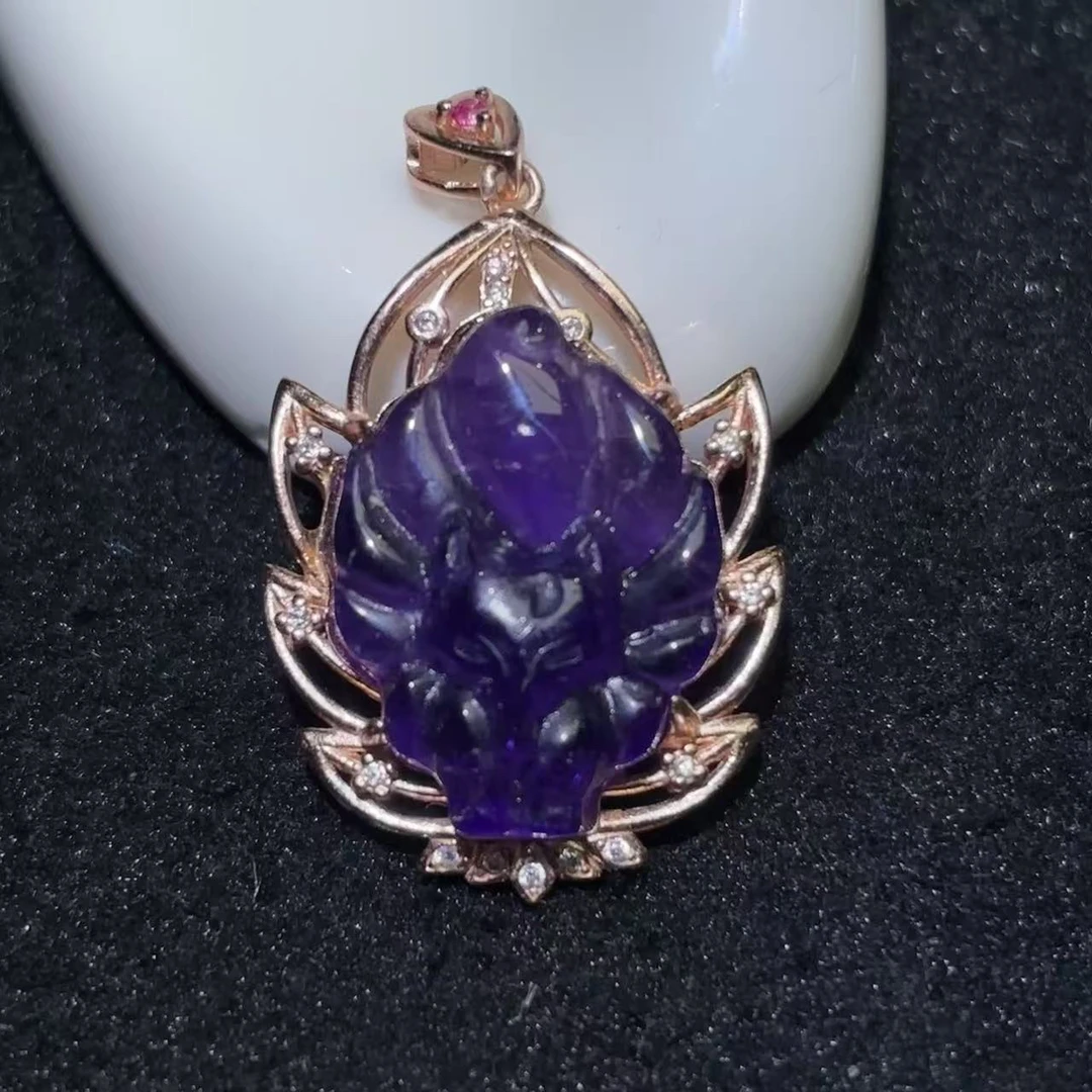 Q2CY3020-S925银镶嵌紫水晶九尾吊坠-配绳