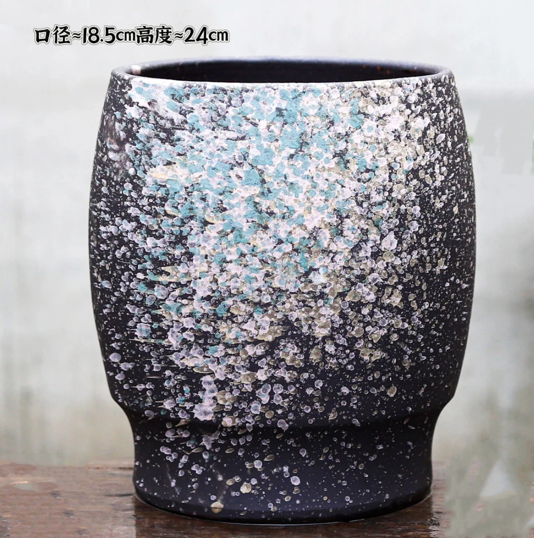 创意黑色泼墨蛋壳型陶瓷花盆兰花多肉绿植透气不烂根户外花卉盆