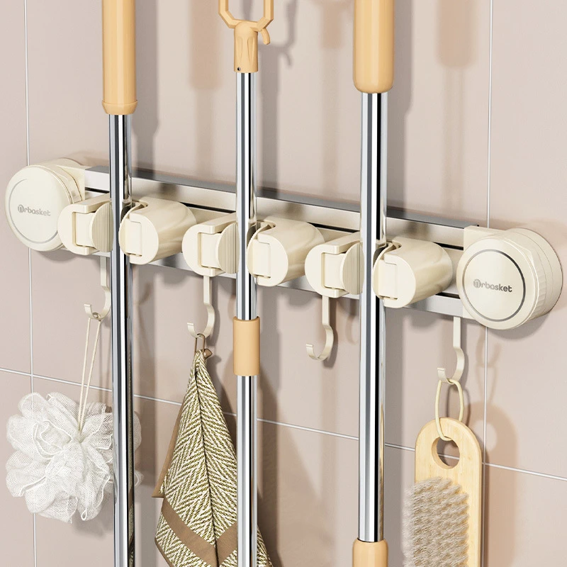 吸盘式挂钩拖把壁挂夹免打孔强力承重浴室多功能拖布抹布扫把挂架