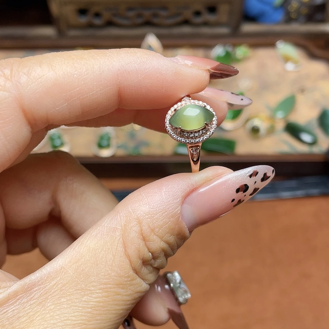 和田玉（碧玉）银S925镶嵌吊坠(不含链)戒指