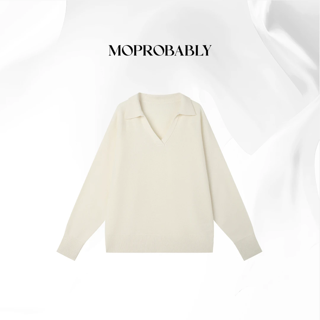 Moprobably贝贝「旋律」 “100绵羊毛”时尚纯色V领休闲毛衫B5476157