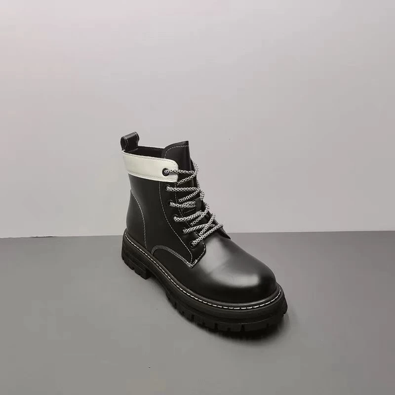 新款时尚百搭休闲秋冬粗跟短靴圆头厚底瘦瘦靴马丁靴999-3