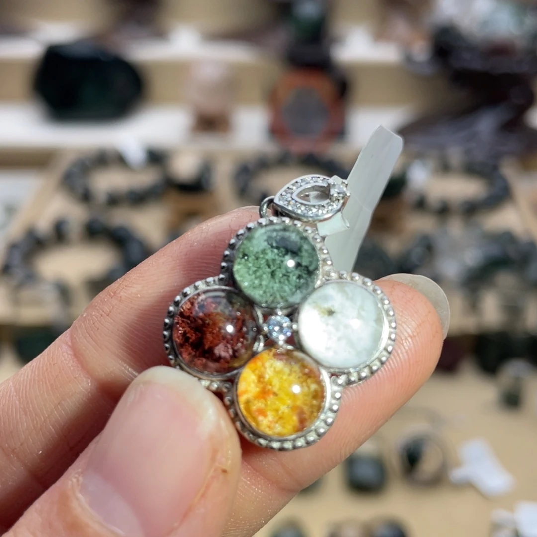 颈饰银S925镶嵌水晶四季幽灵吊坠