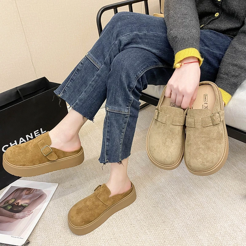 爆款厚底勃肯包头半拖鞋女外穿2025新款懒人一脚蹬女款博肯鞋806