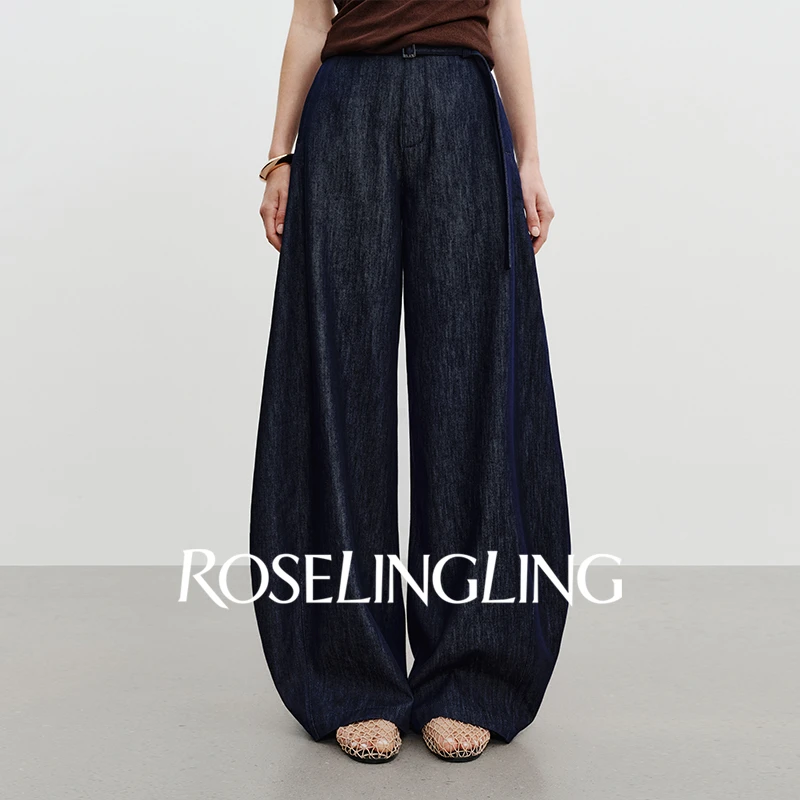 ROSELINGLING盛夏丹宁 超薄原牛蓝弯刀牛仔裤立体弧度裁剪香蕉裤