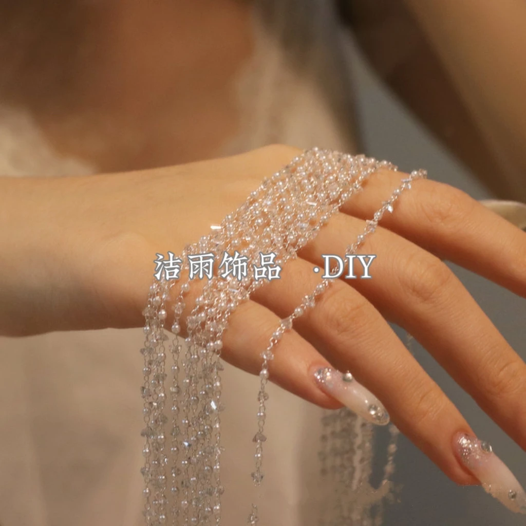 (洁雨饰品DIY) L00116 2mm精致仿珍珠三角晶晶链条diy