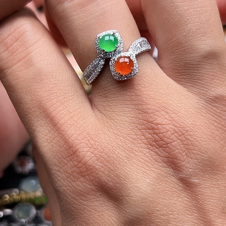 翡翠银S925镶嵌戒指缅甸天然A货翡翠戒指