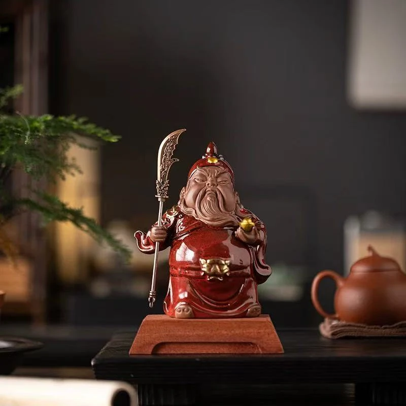 中式关羽摆件陶瓷关公创意茶宠摆件装饰家用桌面摆设