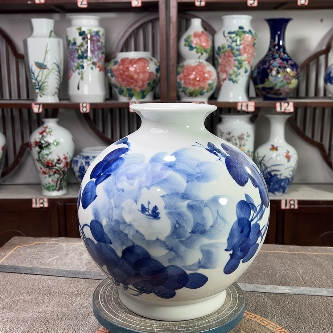 摆件陶景德镇陶瓷石青牡