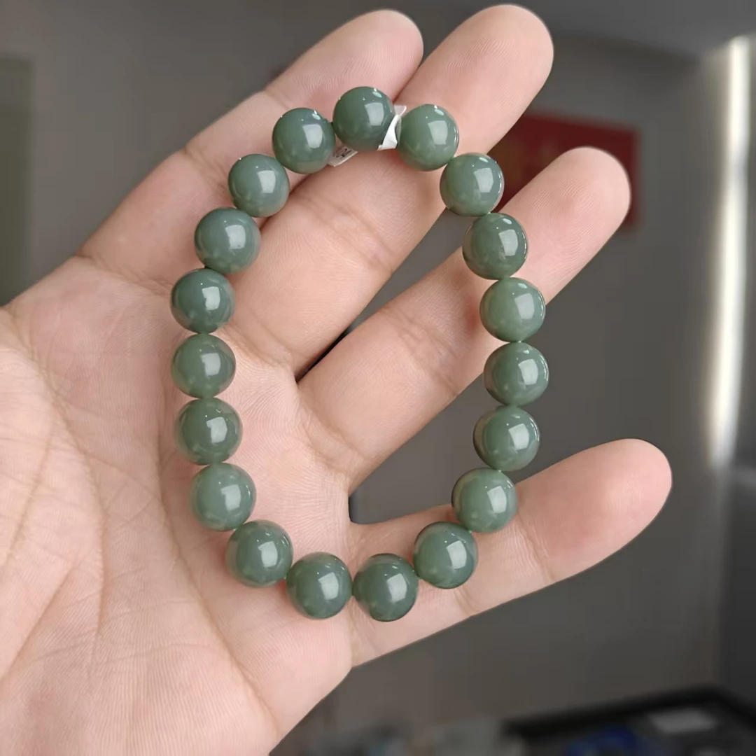 约10mm碧玉鸭蛋青圆珠单圈手串