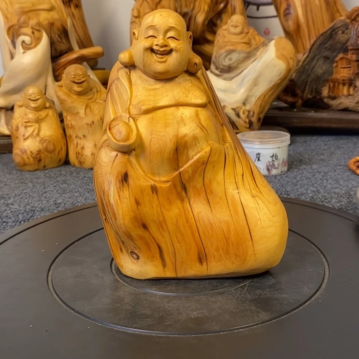 柏木（崖柏）招财弥勒佛摆件