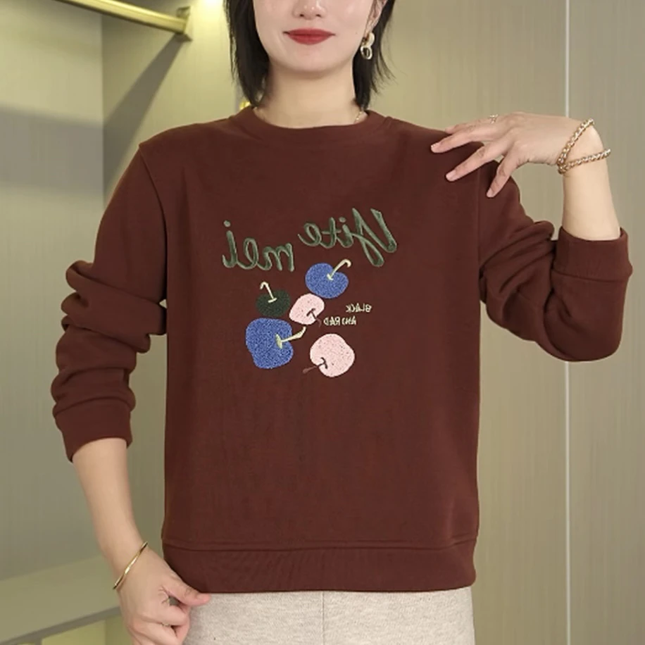 新款冬季加绒刺绣字母宽松休闲百搭显瘦女士卫衣上衣