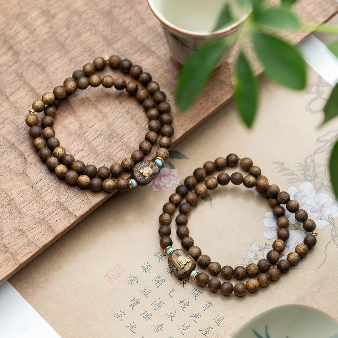 沉香莺歌绿奇楠沉香6mm雨渐耳双圈手串新中式简约（多样性发其一）