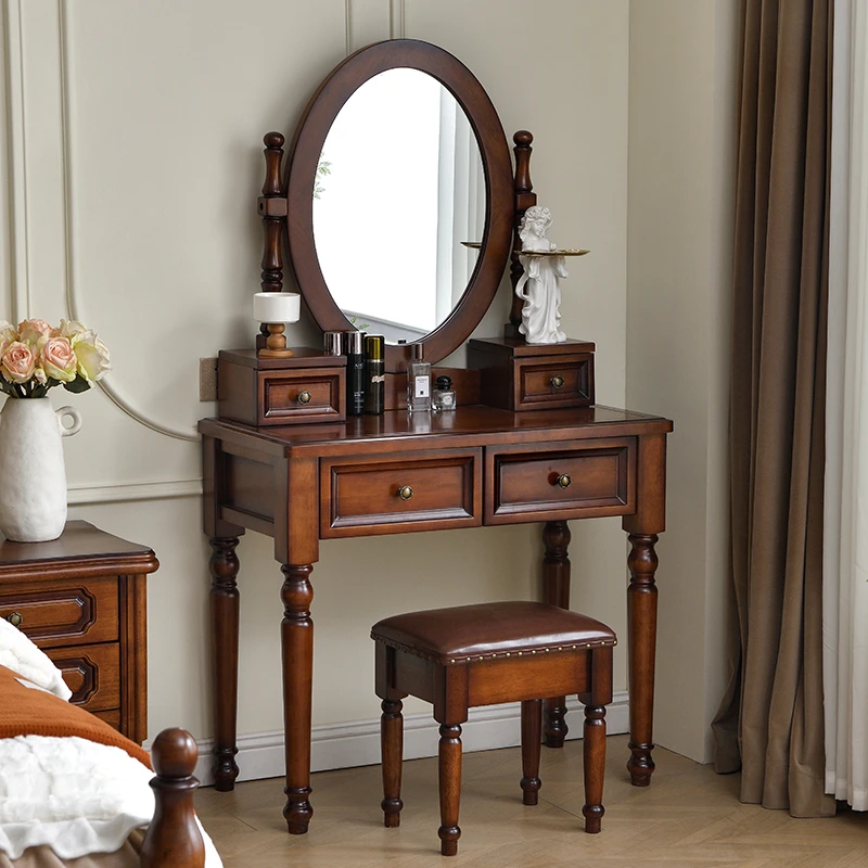 梳妆台梳妆桌艺术复古中古风成年人简约凳子化妆台欧式美式