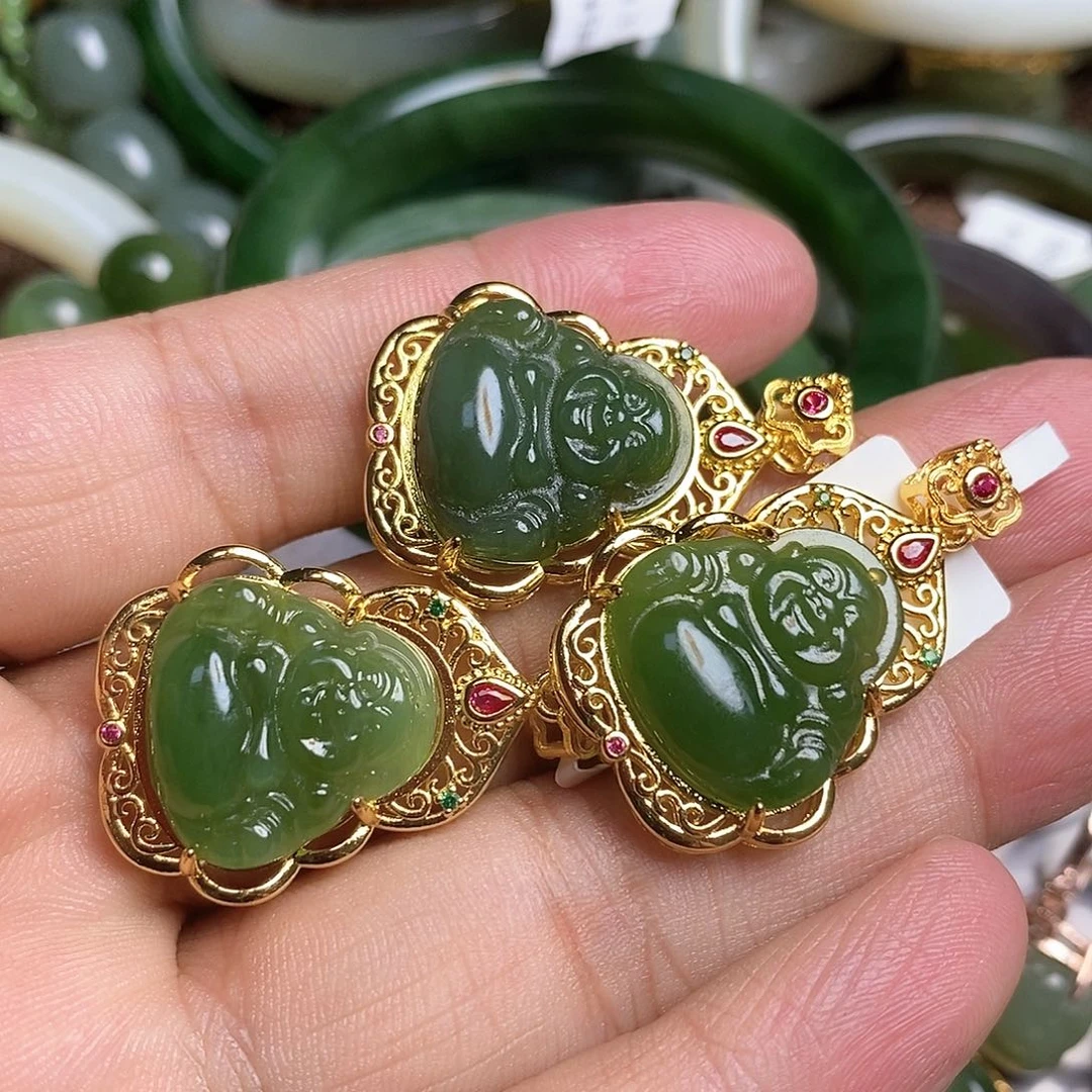 和田玉颈饰银S925镶嵌