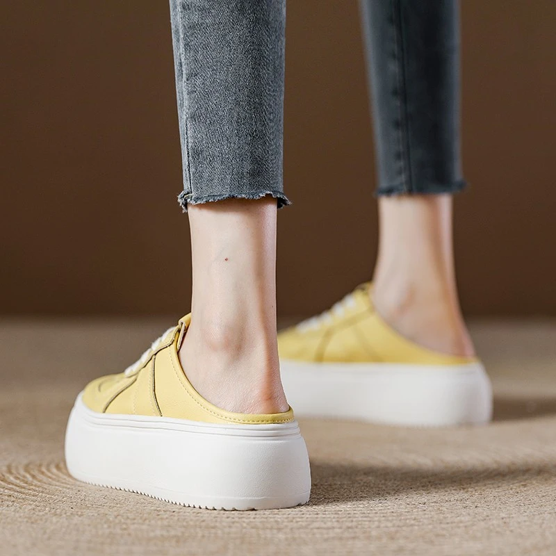 松糕厚底真皮包头半拖鞋女夏外穿2025新款德训板鞋百搭休闲小白鞋
