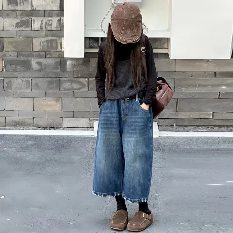 女童2025春秋新款韩版宽松显瘦百搭休闲裤中大童阔腿裤八分裤子潮