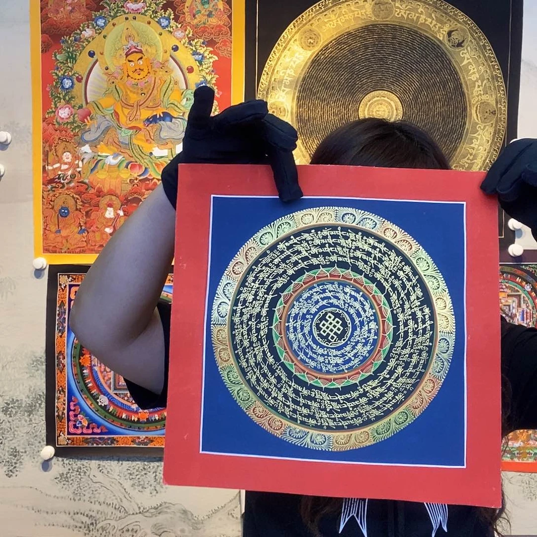 卷轴画纯手绘六字真言唐卡20厘米左右
