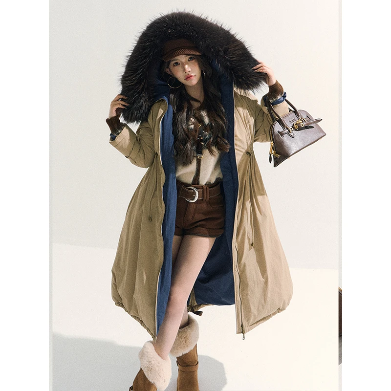 GUIDI GUDI【灰幕之下】韩系秋冬简约长款鹅绒服外套/黄加蓝