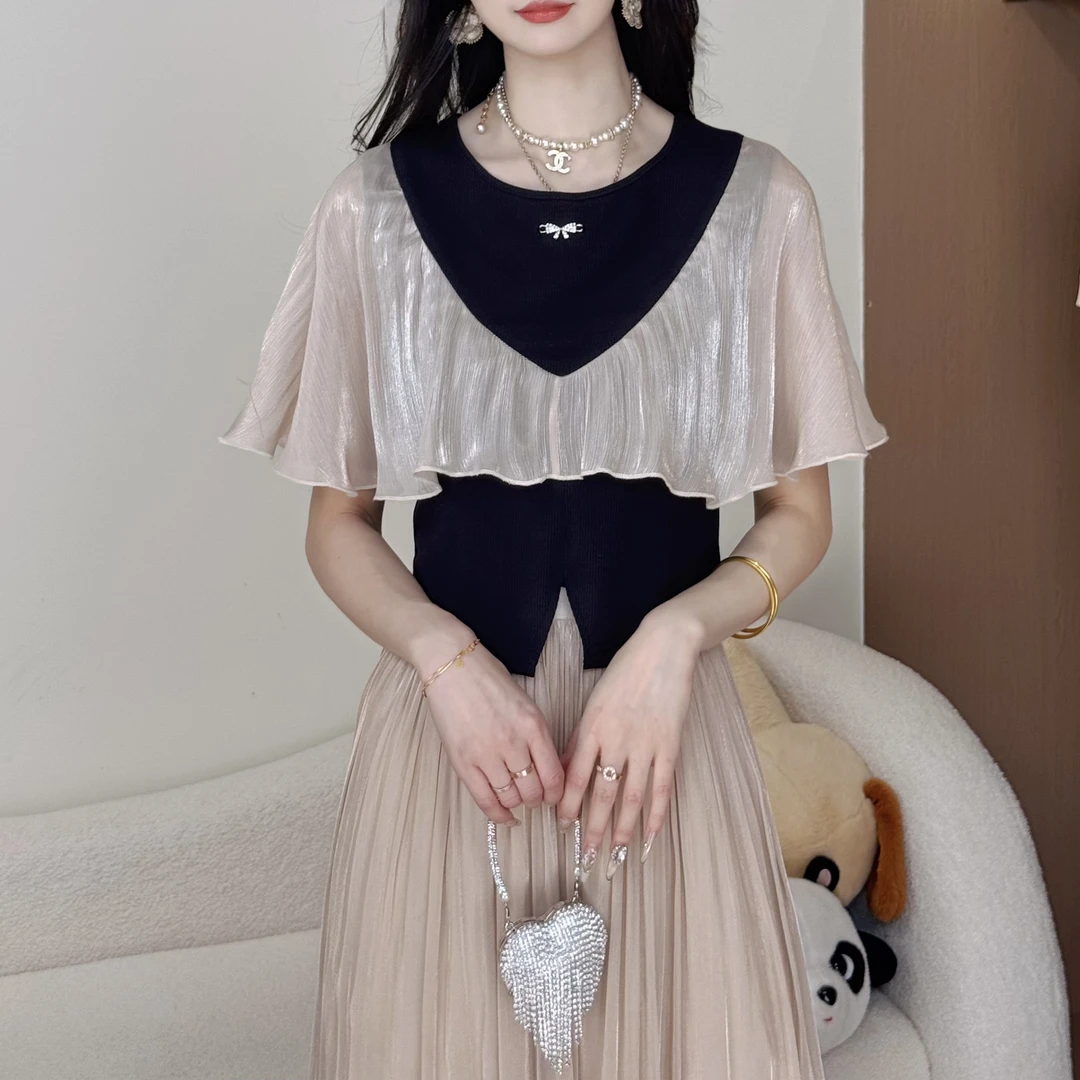 蔡小姐设计感时尚百搭小众上衣T恤女2025夏季款修身显瘦气质短袖