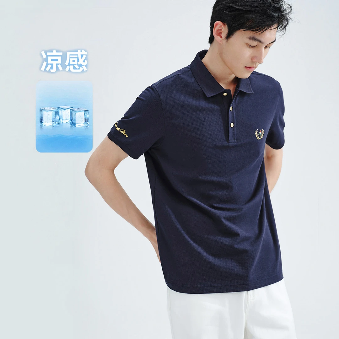[凉感菠萝纹]navigare意大利小帆船轻奢金标短袖POLO衫男款T恤夏