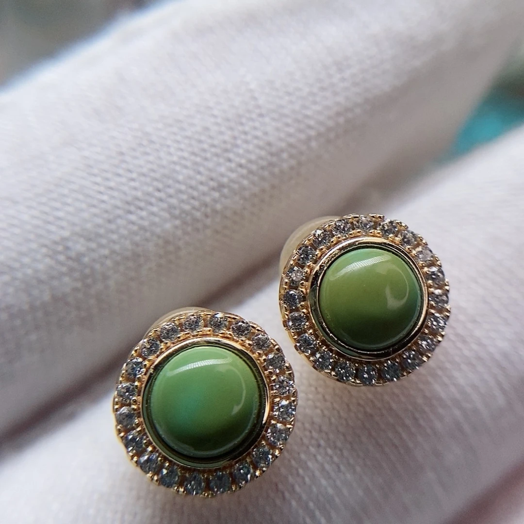 绿松石未镶嵌高瓷绿精美耳钉