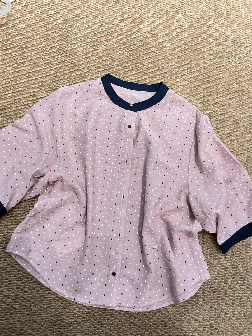 夏季时尚中袖棉麻小衫上衣撞色立领单排扣衬衫【粉色忧郁】