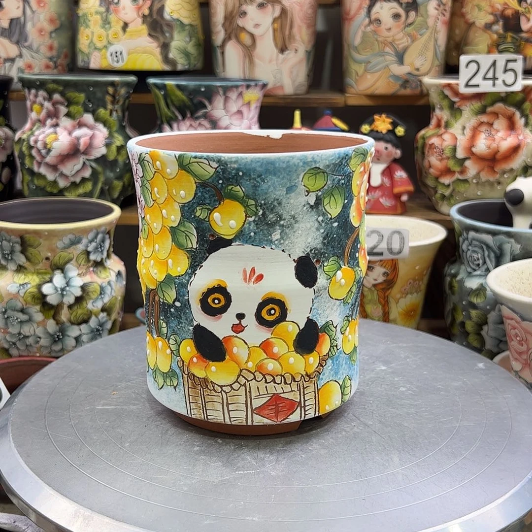 艳***景德镇炫彩手绘景德镇陶瓷花盆